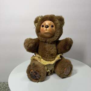 Vintage 1990 Robert Raikes mini Teddy Bear with Wood Face and Diaper